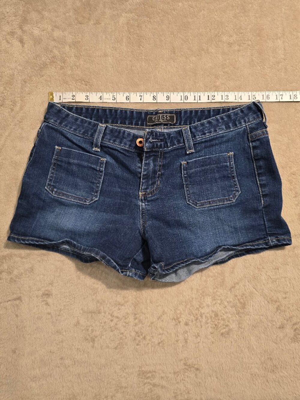 GUESS Dark Wash Denim Shorts with Utility Front Patch Pockets - Size 29
